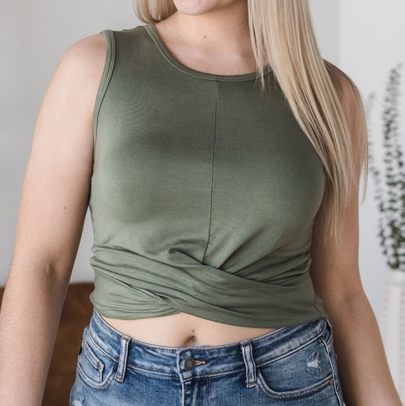 🌻2 for $20 | Zenana Knotted Crop Tank Top - Picture 1 of 15